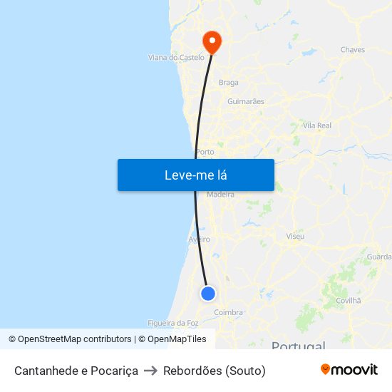 Cantanhede e Pocariça to Rebordões (Souto) map