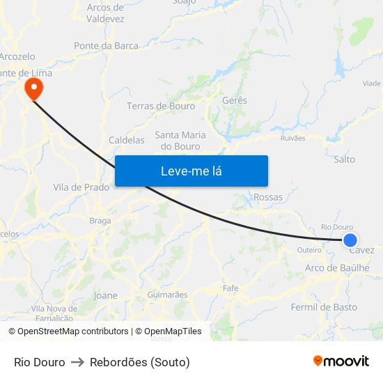 Rio Douro to Rebordões (Souto) map
