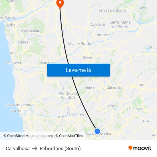 Carvalhosa to Rebordões (Souto) map