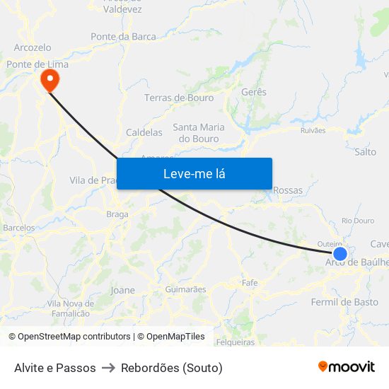 Alvite e Passos to Rebordões (Souto) map