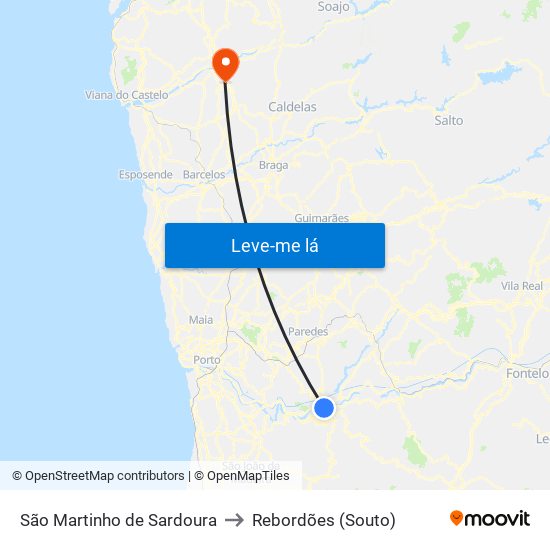 São Martinho de Sardoura to Rebordões (Souto) map