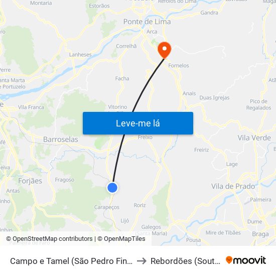 Campo e Tamel (São Pedro Fins) to Rebordões (Souto) map
