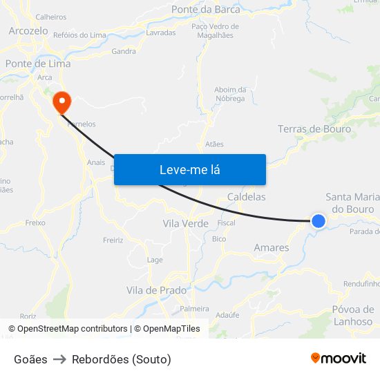 Goães to Rebordões (Souto) map