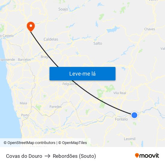 Covas do Douro to Rebordões (Souto) map