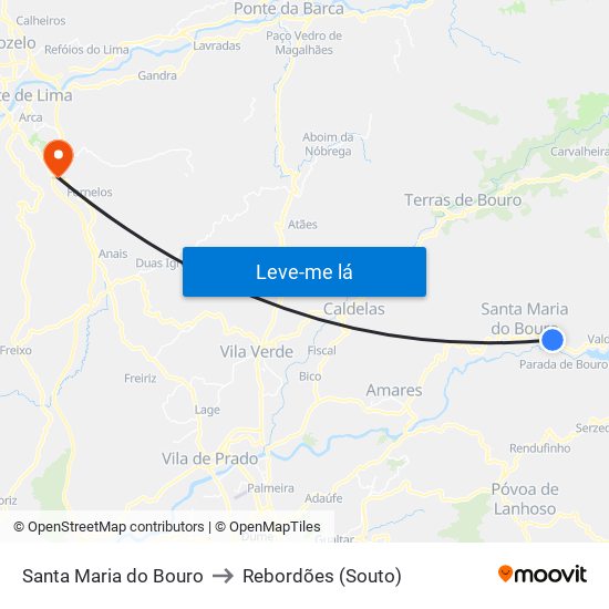 Santa Maria do Bouro to Rebordões (Souto) map