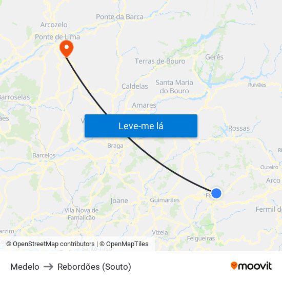 Medelo to Rebordões (Souto) map