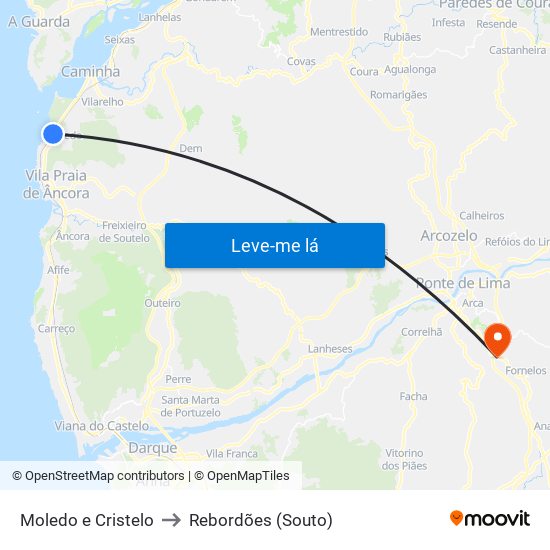 Moledo e Cristelo to Rebordões (Souto) map