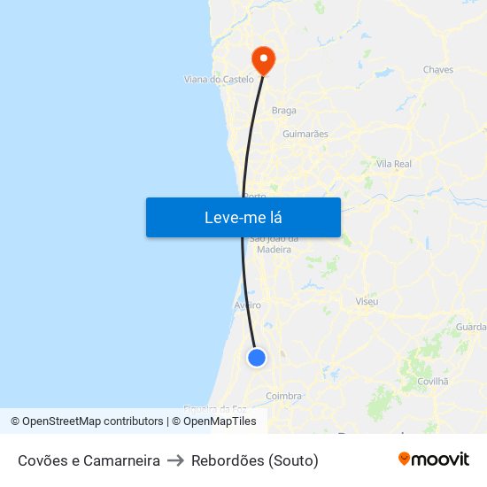 Covões e Camarneira to Rebordões (Souto) map