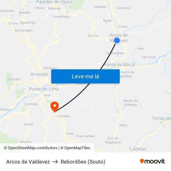 Arcos de Valdevez to Rebordões (Souto) map