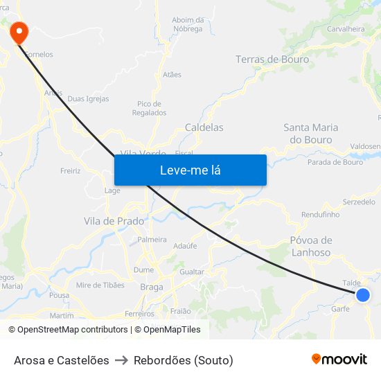 Arosa e Castelões to Rebordões (Souto) map