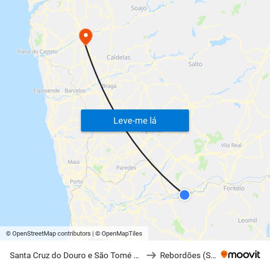 Santa Cruz do Douro e São Tomé de Covelas to Rebordões (Souto) map