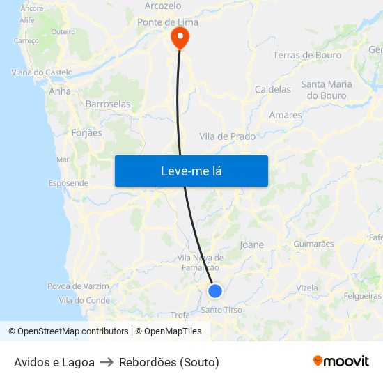 Avidos e Lagoa to Rebordões (Souto) map