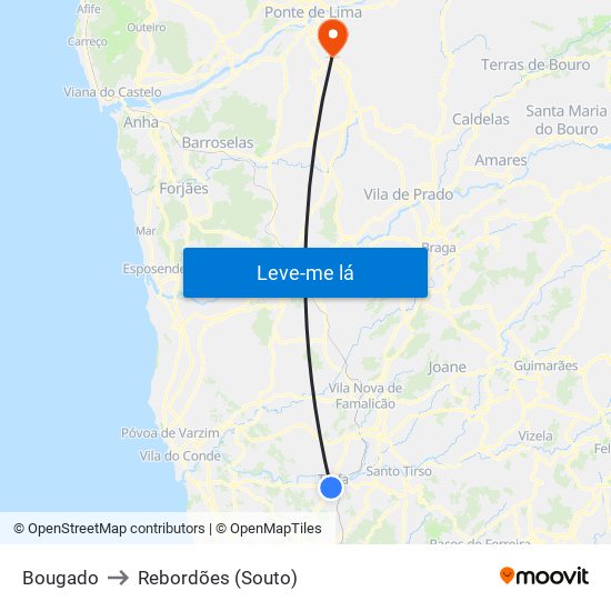 Bougado to Rebordões (Souto) map