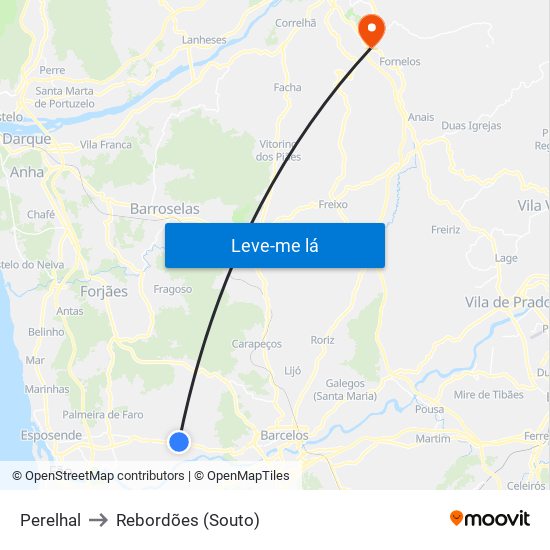 Perelhal to Rebordões (Souto) map