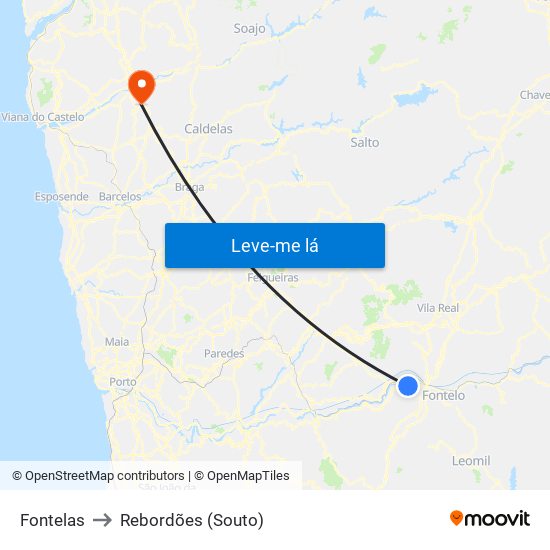 Fontelas to Rebordões (Souto) map