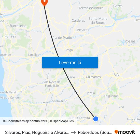 Silvares, Pias, Nogueira e Alvarenga to Rebordões (Souto) map