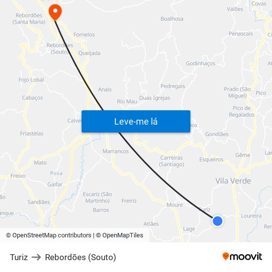 Turiz to Rebordões (Souto) map