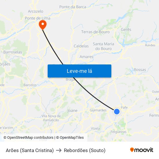 Arões (Santa Cristina) to Rebordões (Souto) map