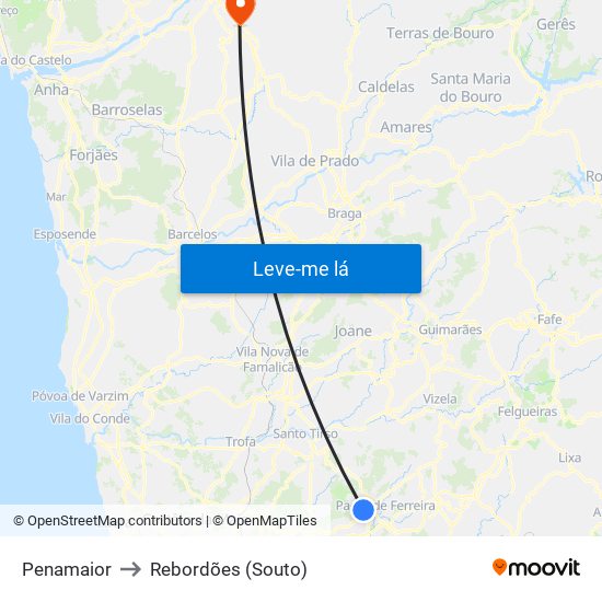 Penamaior to Rebordões (Souto) map