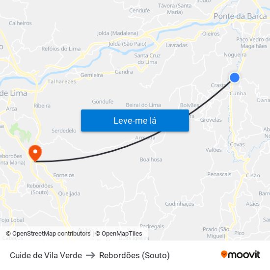 Cuide de Vila Verde to Rebordões (Souto) map