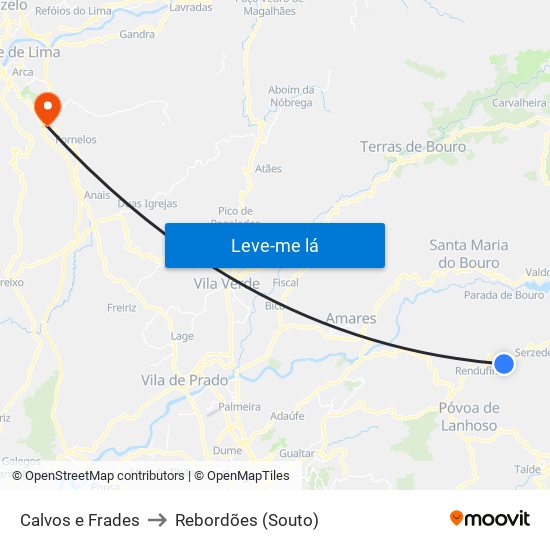 Calvos e Frades to Rebordões (Souto) map