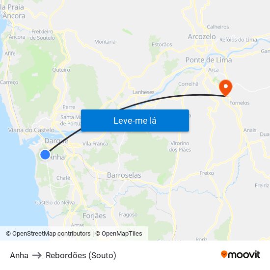 Anha to Rebordões (Souto) map