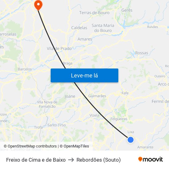 Freixo de Cima e de Baixo to Rebordões (Souto) map