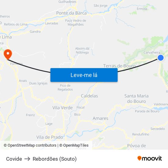 Covide to Rebordões (Souto) map