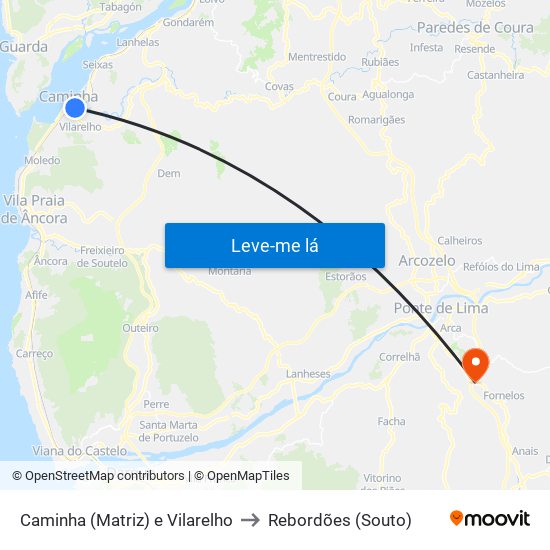 Caminha (Matriz) e Vilarelho to Rebordões (Souto) map