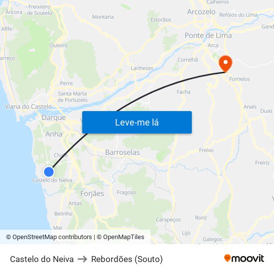 Castelo do Neiva to Rebordões (Souto) map