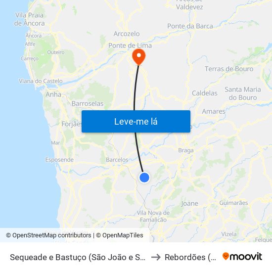 Sequeade e Bastuço (São João e Santo Estêvão) to Rebordões (Souto) map