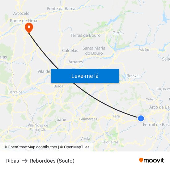 Ribas to Rebordões (Souto) map