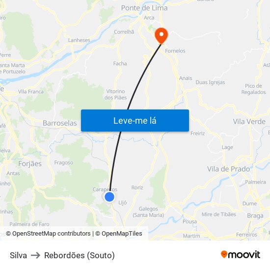 Silva to Rebordões (Souto) map