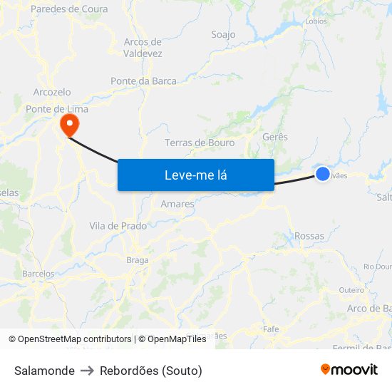 Salamonde to Rebordões (Souto) map