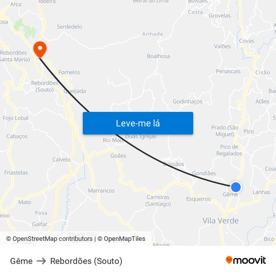 Gême to Rebordões (Souto) map