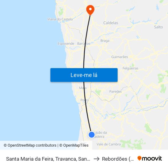 Santa Maria da Feira, Travanca, Sanfins e Espargo to Rebordões (Souto) map