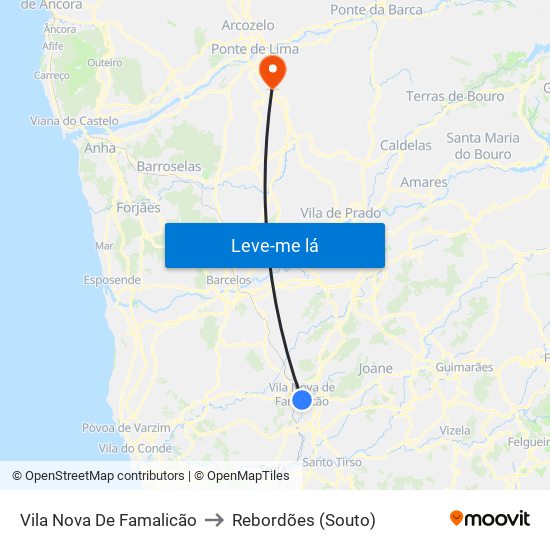 Vila Nova De Famalicão to Rebordões (Souto) map