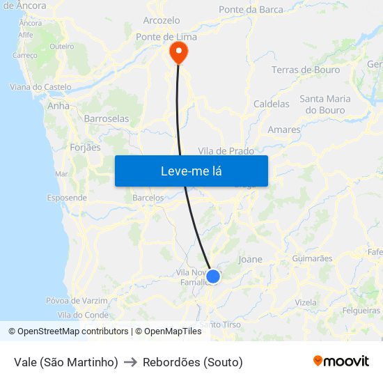 Vale (São Martinho) to Rebordões (Souto) map