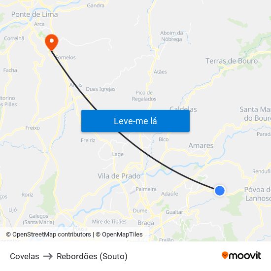 Covelas to Rebordões (Souto) map