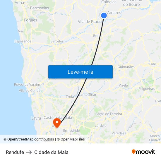 Rendufe to Cidade da Maia map