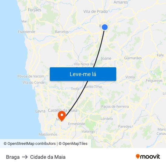 Braga to Cidade da Maia map