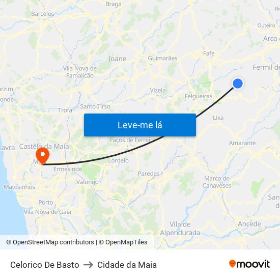 Celorico De Basto to Cidade da Maia map