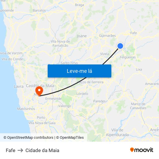 Fafe to Cidade da Maia map