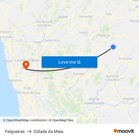 Felgueiras to Cidade da Maia map