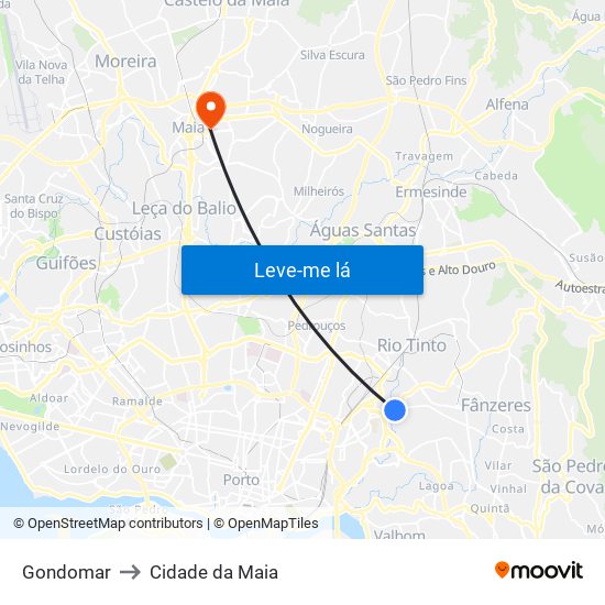 Gondomar to Cidade da Maia map