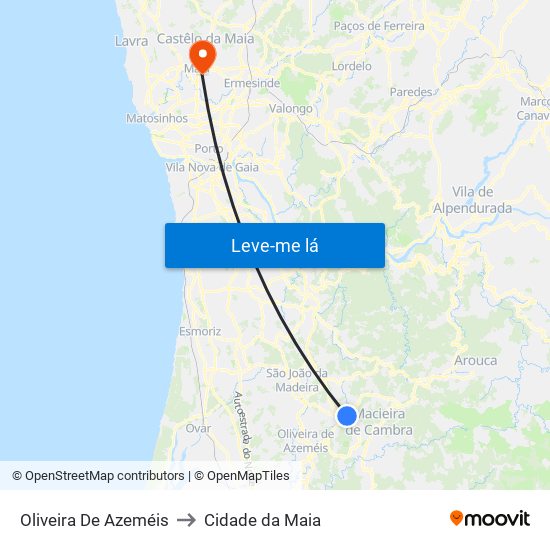 Oliveira De Azeméis to Cidade da Maia map