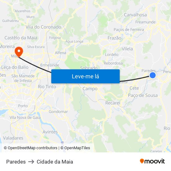 Paredes to Cidade da Maia map