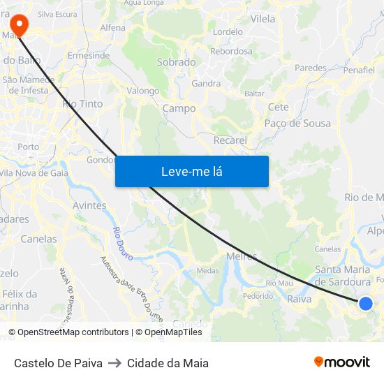 Castelo De Paiva to Cidade da Maia map