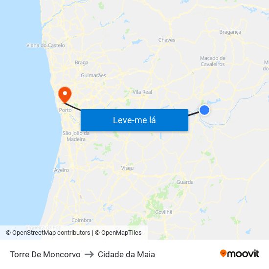 Torre De Moncorvo to Cidade da Maia map