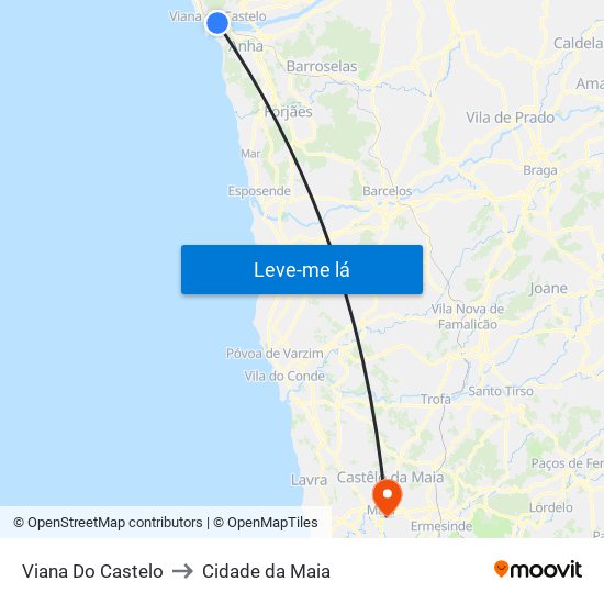Viana Do Castelo to Cidade da Maia map
